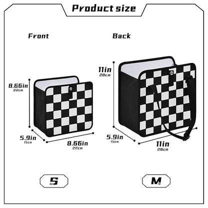 Car Trash Can Car Organizer Car Garbage Can with Adjustable Strap for Back Front Seat Console Waterproof Leakproof Collapsible Portable 8.66 Inch Checkerboard