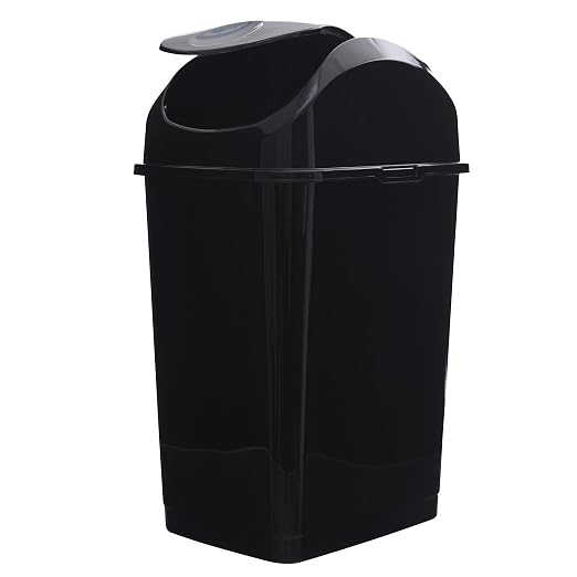 Superio Medium Trash Can with Lid 4.5 Gallon Plastic Swing Top Garbage Can Slim Waste Bin for Under Sink/Cabinet, Laundry Room, Kitchen, Office, Bedroom, Bathroom, College Dorm, 18 Qt, Black, 2