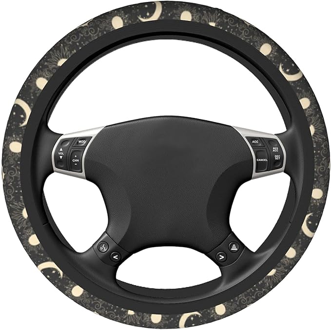 Sun and Moon Steering Wheel Covers Non Slip Neoprene Space Wheel Protector Universal 15 inch for Men Women