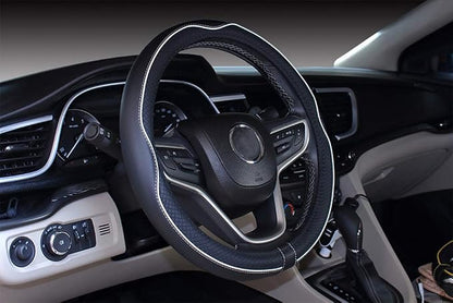 Mayco Bell Small Size Steering Wheel Cover Anti-Slip,Safety,Soft,Breathable,Durable,Full Surround,Comfortable Grip Microfiber Leather (14-14.25 inch, Black White)