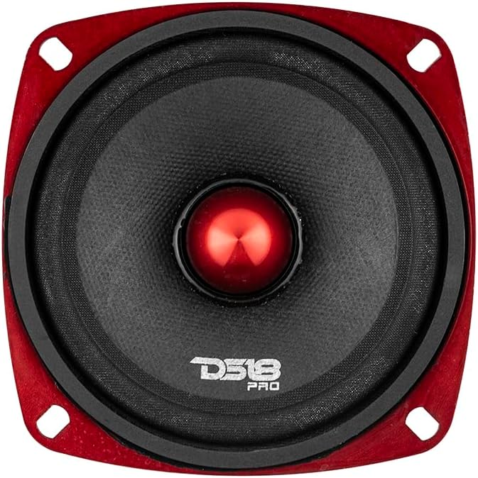 DS18 PRO-X4.4BM Loudspeaker - 4", Midrange, Red Aluminum Bullet, 200W Max, 100W RMS, 4 Ohms - Premium Quality Audio Door Speakers for Car or Truck Stereo Sound System (1 Speaker)