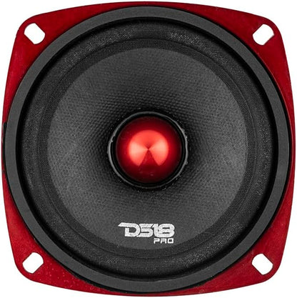 DS18 PRO-X4.4BM Loudspeaker - 4", Midrange, Red Aluminum Bullet, 200W Max, 100W RMS, 4 Ohms - Premium Quality Audio Door Speakers for Car or Truck Stereo Sound System (1 Speaker)