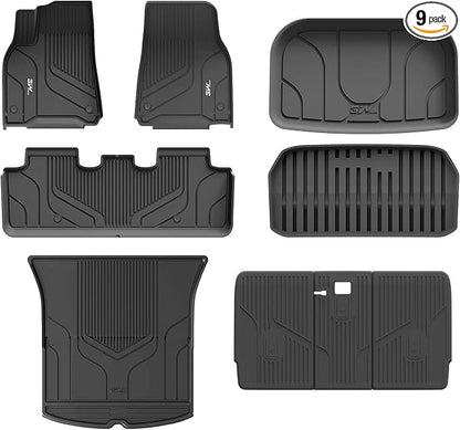 3W Tesla Model Y Floor Mats 2020-2024 2025(Not for Juniper), Cargo Liners & Frunk & Seatback Protector Mats,TPE Custom Fit All Weather, Full Set, Accessories 5-Seater