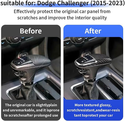 Car Center Console Gear Shift Knob Trim Cover for Dodge Challenger Charger 2015-2023 and Dodge Durango 2018-2026 Auto Interior Accessories Shifters Stick Protection Panel Carbon Fiber Style Kit