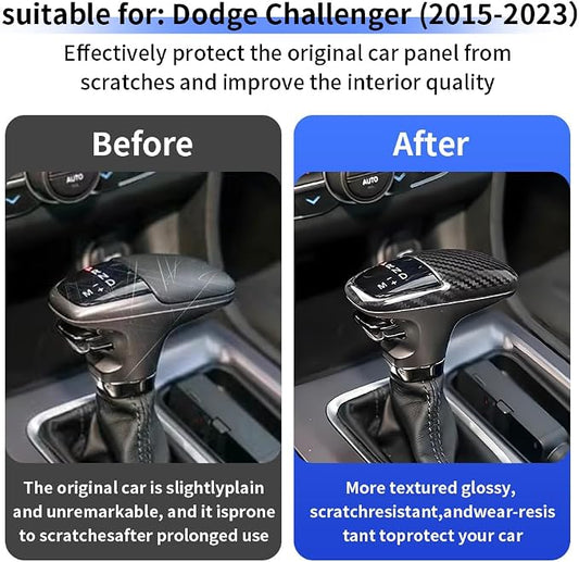Car Center Console Gear Shift Knob Trim Cover for Dodge Challenger Charger 2015-2023 and Dodge Durango 2018-2026 Auto Interior Accessories Shifters Stick Protection Panel Carbon Fiber Style Kit