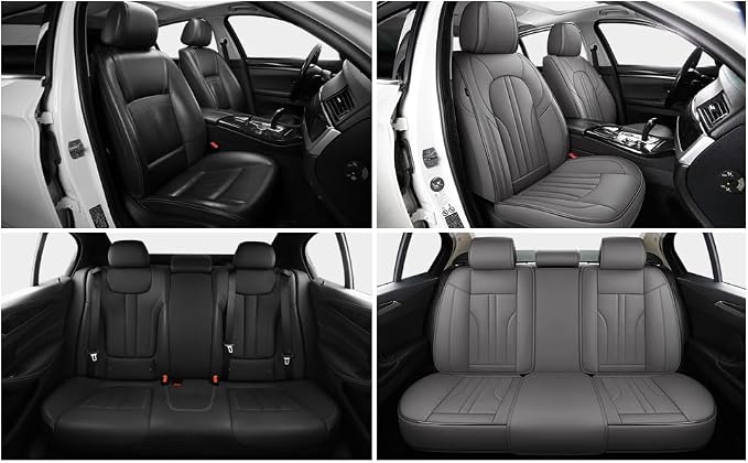MINGBRON Car Seat Covers Full Set, 5 Seats Comfortable Faux Leather Seat Covers for Cars, Waterproof Automotive Seat Covers, Luxury Universal Fit Seat Covers for SUV, Sedans, Pick-up Trucks (Gray)