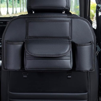 Generic Car Back Seat Organizer Hanging Car Storage Bag Automotive Seat Back Organizers Leather Car Storage Pocket with Tissue Holder