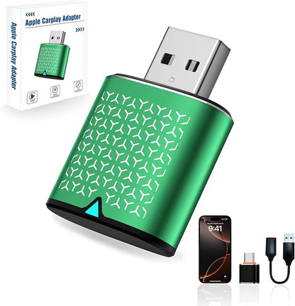 Mini Wireless Carplay Adapter for iPhone - Carplay Wireless Adapter Car Play Dongle Bluetooth, Compatible with iPhone iOS 10+, Stable & No Delay, Green