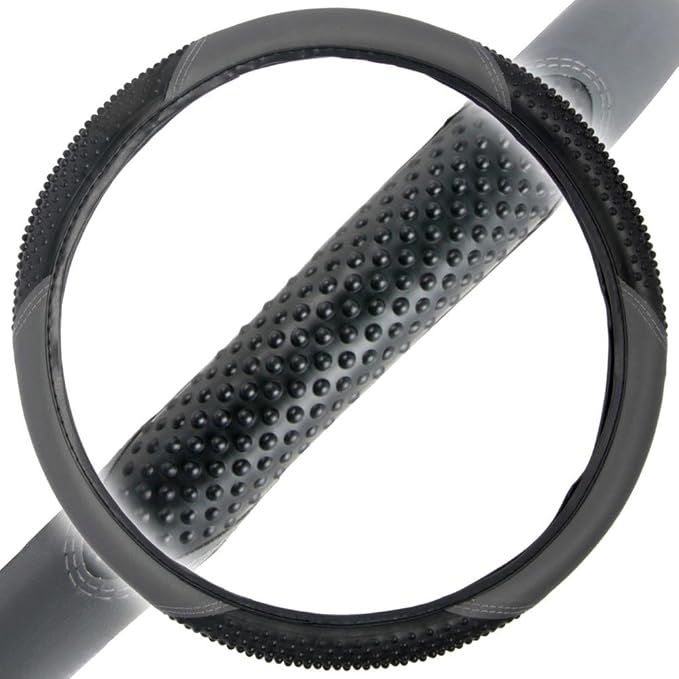 BDK Sporty Two Tone Ergonomic Grip Steering Wheel Cover - Massaging Gel Grip for Standard Size Wheels 14.5-15 inch Gray/Black