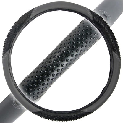 BDK Sporty Two Tone Ergonomic Grip Steering Wheel Cover - Massaging Gel Grip for Standard Size Wheels 14.5-15 inch Gray/Black