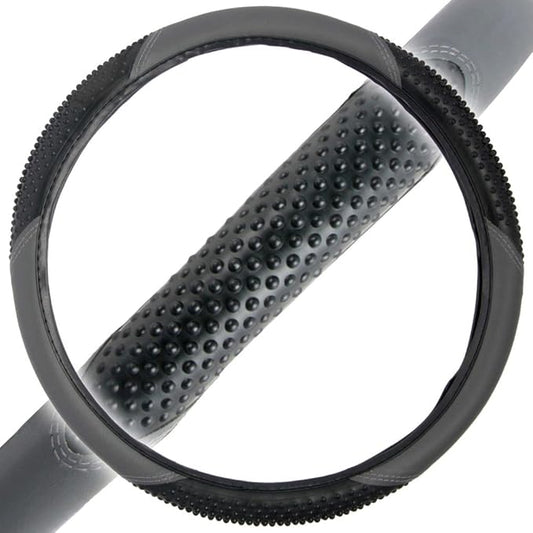 BDK Sporty Two Tone Ergonomic Grip Steering Wheel Cover - Massaging Gel Grip for Standard Size Wheels 14.5-15 inch Gray/Black