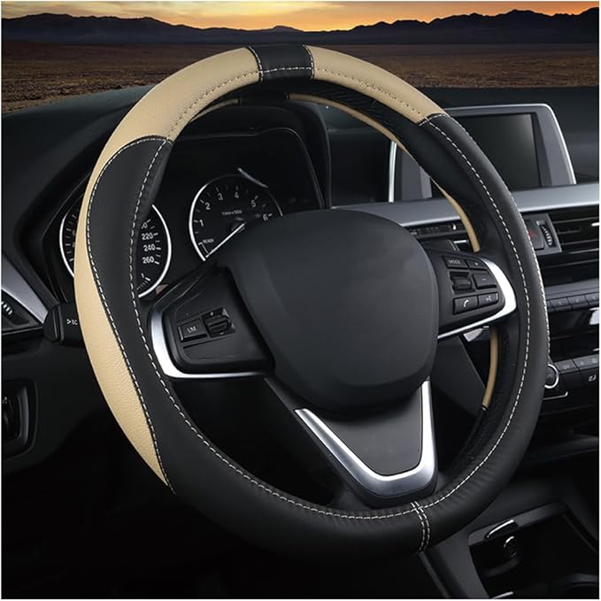 BESULEN Car Steering Wheel Cover, Soft Leather Steering Wheel Protector, Universal Non-Slip Steering Wheel Covers, Comfortable Grip Sweat-Absorbent, Automotive Interior Accessories