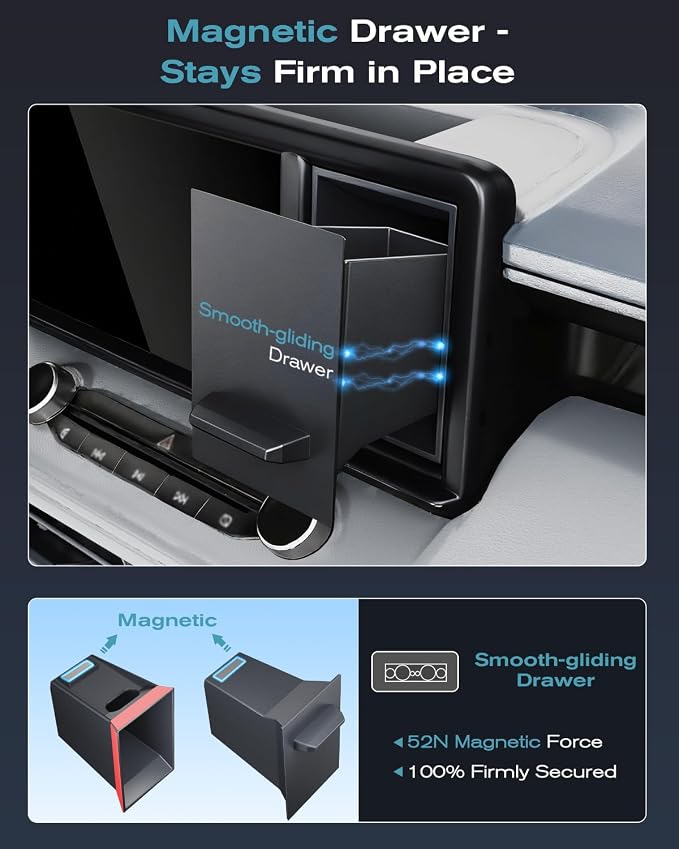 CDEFG UPGRADED for Ford Maverick 2022-2024 Center Console Screen Storage Drawer w/Magnet Design Slides Smoothly - Maverick 8" Screen Cubby Storage Box - for 2022-2024 Maverick Accessories