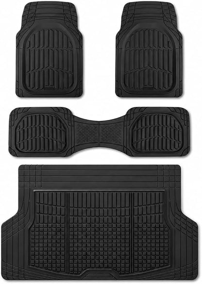 Motor Trend FlexTough LITE Rubber Car Mats Full Set with Cargo Liner - All Weather Floor Mats for Cars & SUVs - Automotive Waterproof Black Car Floor Mats for Cars Accessories Universal Trim-to-Fit