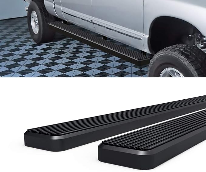 APS Running Boards 5in Black Compatible with Dodge Ram 1500 2006-2008 Mega Cab & Ram 2500 3500 2006-2009 Stainless Steel (Nerf Bars Side Steps Side Bars)(96in Full Cab Version)