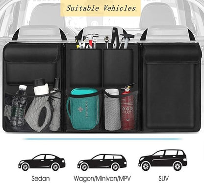 Car Trunk Organizer, Detachable Car Backseat Hanging Organizer with 7 Large Storage Pockets, Collapsible Back Seat Organizer Car Interior Accessories for SUV, Van, Jeep