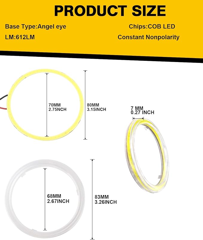 Qasim 2 Pcs White 80MM Car Angel Eyes Halo Rings COB Light Circle Ring LED Fog Light Bulbs DRL Lamp with Plastic Cover 12V 24V