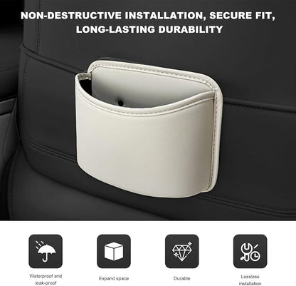 Car Trash Can, Clip On Garbage Organizer Multifunctional Car Door Hanging Container, Waterproof Leather Trash Bin Universal Interior Storage Box for Vehicle Home Office (Beige)