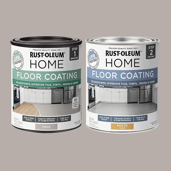 Rust-Oleum 367594 Home Interior Floor 2 Part Coating Kit, 2 Quarts, Matte Greige