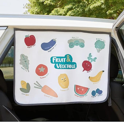 Magnetic Car Sun Shade Curtain for Side Window – Sun Blocker and UV Protector for Baby, Kids, and Pets – Universal Fit with Built-in Magnets for Steel-Framed Door (Vegetable Friends)