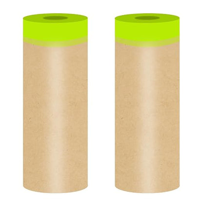 Tape and Drape, 18” x 100 feet Masking Paper for Painting, Pre-Taped Masking Paper with Adhesive, Paint Tape, Car Protection Covering Paper for Car and Furniture, Floor (2 Pack)