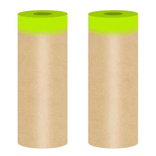 Tape and Drape, 18” x 100 feet Masking Paper for Painting, Pre-Taped Masking Paper with Adhesive, Paint Tape, Car Protection Covering Paper for Car and Furniture, Floor (2 Pack)