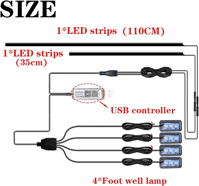LED Interior Car Strip Light, Multicolor RGB 6 in 1 Optic Ambient Lighting Kits，Dual Control with Switch and A P P, Neon Lights On Car Dashboard with Music Sync Mode (6 in 1)
