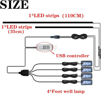 LED Interior Car Strip Light, Multicolor RGB 6 in 1 Optic Ambient Lighting Kits，Dual Control with Switch and A P P, Neon Lights On Car Dashboard with Music Sync Mode (6 in 1)