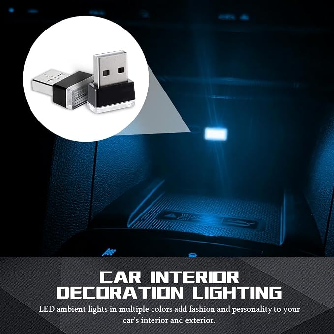 deemars 4PCS USB LED Car Interior Atmosphere Lamp, Car Night Lights, Mini USB LED Decoration Light Ambient Interior Light, Car Accessories Plug-in Interface Ambient Lighting Kit for Most Cars