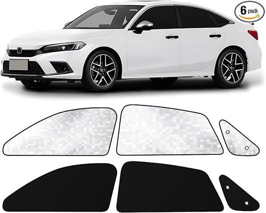 ZATOOTO Car Window Shades for Honda Civic 2017-2024, Side Window Sun Shade with Double Layer Reversible, Black for Blackout Privacy Silver for UV Blocking for Camping Sleeping Travel
