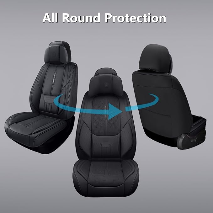 NS YOLO Full Coverage Leather Car Seat Covers for Cars,SUVs and Pick-up Trucks,Car Seat Protector,Automotive Seat Covers,Car Seat Cushion,Black Seat Cover,Front Seat Cover for 2 Seats