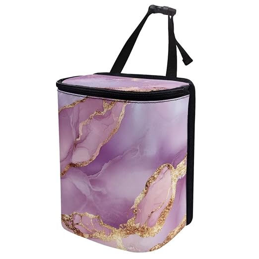 BIGCARJOB Pink Marble Texture Car Trash Bin for Back Seat Car Interior Accessories Waste Basket Storage for Vehicle Truck,Women Girls Travel Camping Picnic Lage Trash Can Garbage Bin