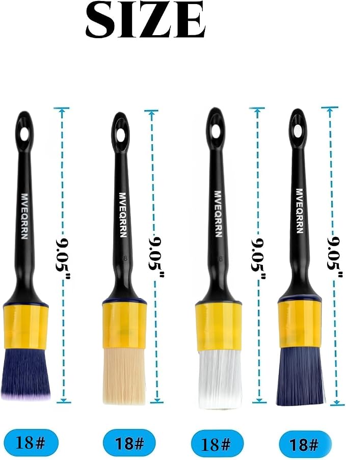 MVEQRRN 4pcs Car Detailing Brush Set,Boars Hair Car Detailing Brushes,Ultra Soft No Scratch Car Interior Detailing Brush for Leather Seat,Car Detailing for Interior Exterior.