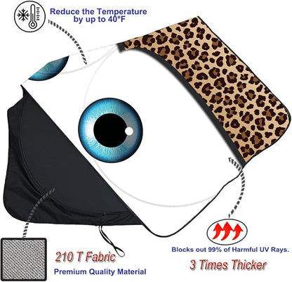 GVEN Windshield Sun Shades Car Sun Shade Protector Blocks UV Rays for Full-Size Sedan & SUV, Mid-Size SUV, Sports Cars, Wagon and Mid-Size Pickup Truck Car Accessories(Leopard Eyes,S)