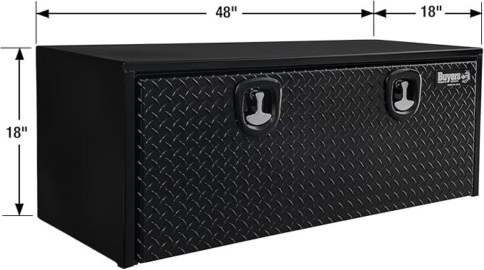 Buyers Products 1702510 Black Steel Truck Tool Box With Aluminum Diamond Tread Door, 18 x 18 x 48 Inch, Made In The USA, Truck Box for Organization & Storage, Job Tool Chest, Contractor Toolbox