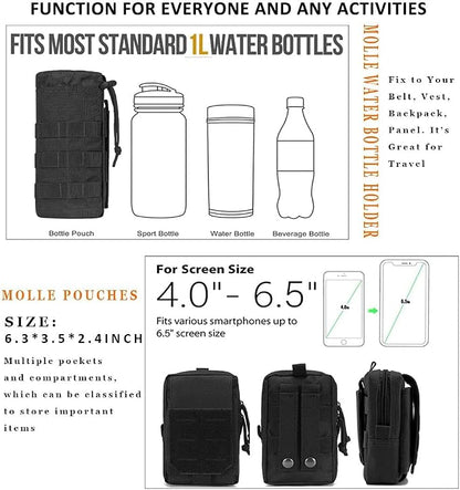 Upgrade Tactical Molle Seat Back Organizer with 5 Detachable Pouches, Universal Car Seat Back Bag Vehicle Organizers Panel Protector for Car Truck Jeep Vehicle (Black)