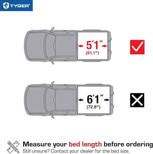 Tyger Auto T1 Soft Roll-up Truck Bed Tonneau Cover Compatible with 2023-2026 Chevy Colorado GMC Canyon | 5'1" (61") Bed | TG-BC1C9206
