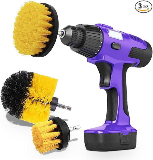 3PCS Car Detailing Drill Brush Set, Car Interior Power Scrubber Brush, Wheel Cleaner Drill Brush, Car Wash Cleaning Kit for Floor, Grout, Car Mats, Tub, Tile, Bathroom, Carpet (Yellow)