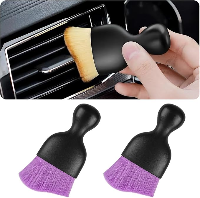 Blilo 2PCS Car Interior Detailing Brush with Dust Cover, Auto Soft Hair Cleaning Brushes, Scratch Free Curved Dirt Collectors, for Vehicle Dashboard Air Conditioner Vents Leather(Purple)