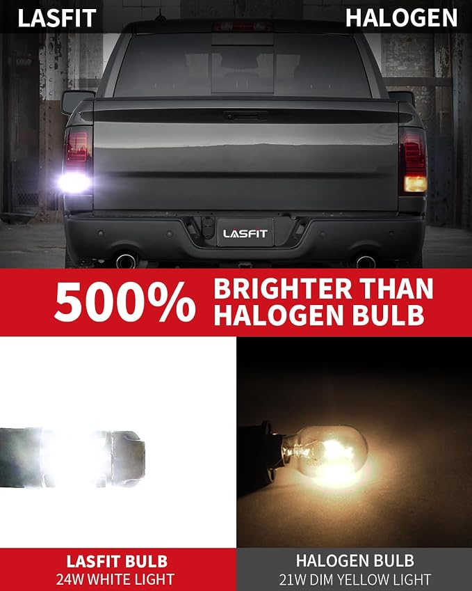 LASFIT T3 7443 7440 LED Bulb Reverse light with Built In Resistor Canbus Ready 7441 7444 W21W LED White Bulb for Backup Parking Daytime Running Light Side Marker Turn Signal(2pcs)