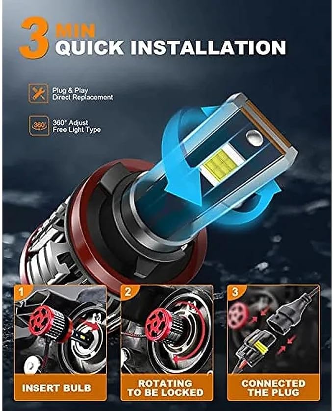 H11/H9/H8 Light Bulb, 16000LM Super Brighter, Plug and Play,6500K Cool White H11 Off Road Light or Fog Light Bulbs Pack of 2
