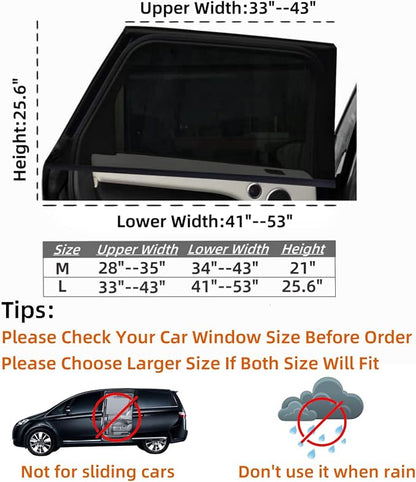 2Pack Large Car Window Screen Mesh 41" to 53", for Large SUV, Pickup, Truck, Minivan, Window Sun Shade for Car Camping Overnight Sleeping