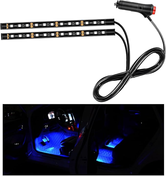 Ohleats Car LED Strip Light, 24 LED RGB Auto Interior Atmosphere Lights, Cigarette Lighter Under Dash Ambient Night Light, Interior Decorative Lamp Lighting Kit Car Accessories (Blue)