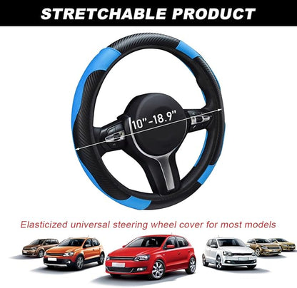 DXNQ Car Steering Wheel Cover, 15 Inch Carbon Fiber Leather Stitching Color Steering Wheel Protector, Anti-Slip Elastic Breathable Steering Wheel Cover Stylish Decor for Most Cars (Black&Blue)
