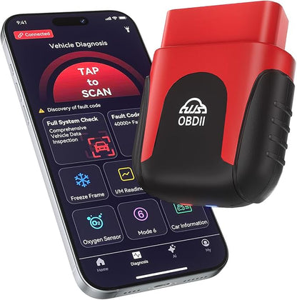 Rocco OBD2 Scanner Bluetooth for iOS Android, AI Diagnostic Tool for Car Buying Repair, No Subscription Fee, AutoVIN, 45000+ Fault Codes, Check & Clear Engine Codes, Real-Time Data, Vehicles 1996+