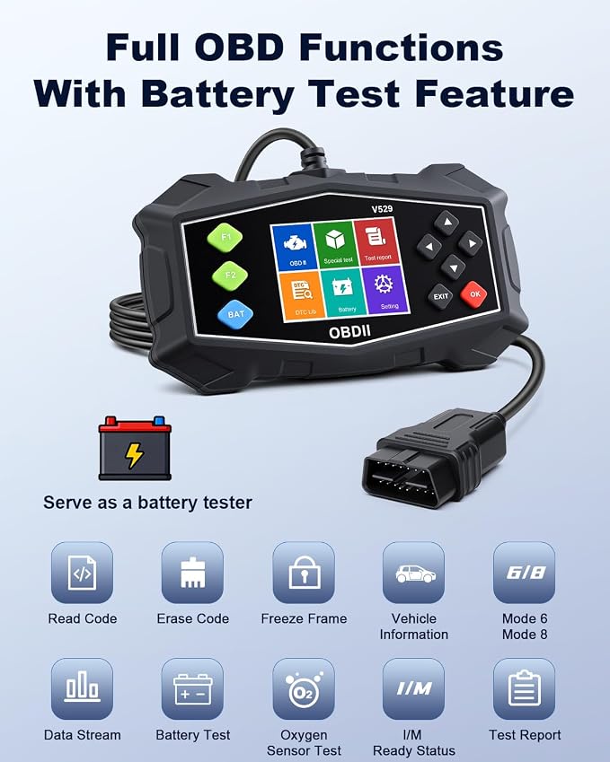 OBD2 Scanner Diagnostic Tool, ZEXMTE Professional OBD2 Scanner with Data Stream, Mode 6, Mode 8 & I/M Readiness, Enhanced Code Reader for Cars and Trucks, 2.8'' Color Screen, Suitable for 12V Vehicles