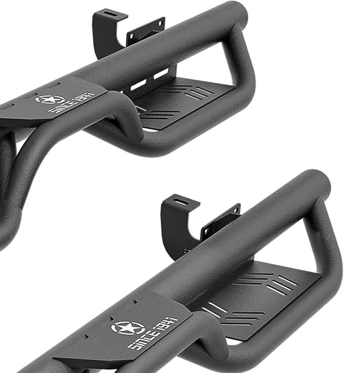 Running Boards Compatible with 2007-2018 Jeep Wrangler JK JKU Unlimited 4 Doors, Heavy-Duty Steel Nerf Bars Two Stairs Design Side Steps Bolt-on Step Plates Rock Sliders Rail