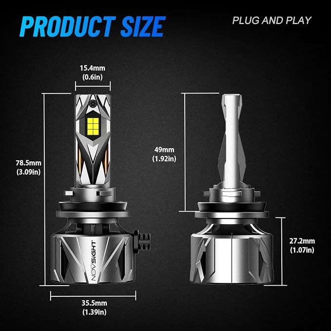 NOVSIGHT 𝗛𝟭𝟭/𝗛𝟵/𝗛𝟴 Fog Bulbs Upgrade, 900% Brighter 95,000LM, 240W Performance, Enhanced Cooling, 5-Min Installation, 100,000+ Hour Lifespan, IP68 & CANBUS Compatible, Pack of 2