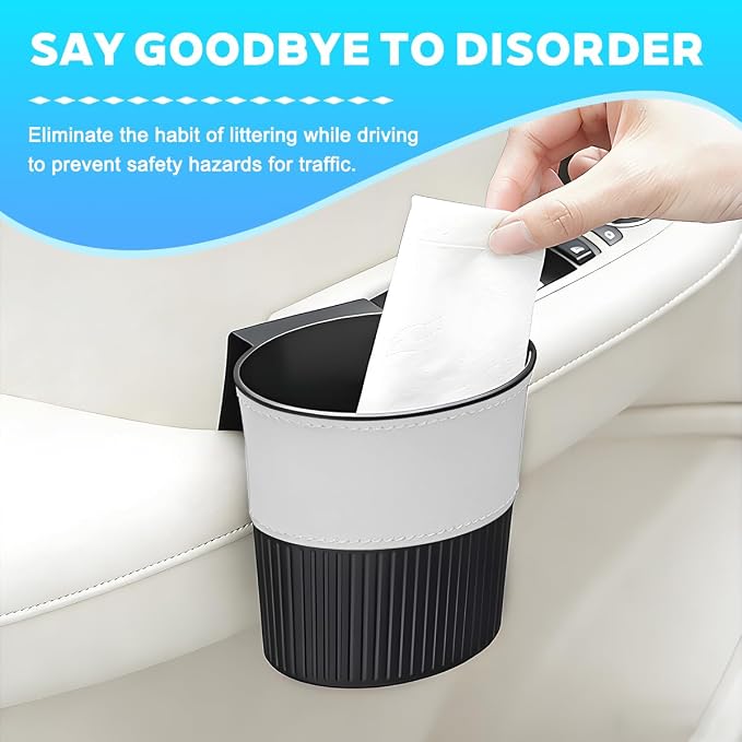 Zpana Car Trash Can, Portable Mini Vehicle Cup Holder Hanging Garbage Container, Multifunctional Automotive Side Door Trash Organizer Can Accessories, Universal for SUV, Sedan, Truck (White)