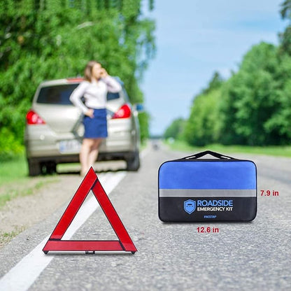 PACETAP Car Roadside Emergency Kit, Essential Auto Safety Road Side Assistance Tool Kit with Jumper Cables, Towing Rope, Triangle and More Winter Vehicle Accessories